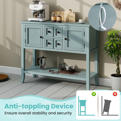 Giantex Sideboard Buffet Cabinet with Storage, 42’’ Wood Credenza, Accent Coffee Bar Cabinet with Open Shelf, 2 Drawers & 2 Doors, Buffet Table for Entryway, Kitchen, Living Room, Hallway, Aqua Blue