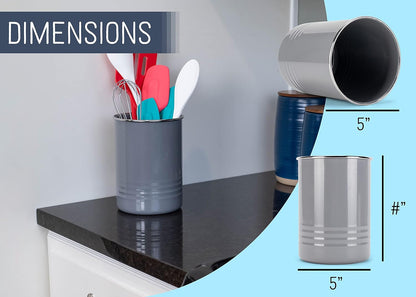 Nat & Jules Charcoal Grey Iron Metal Kitchen Crock, 6.75 x 5 Utensil Holder for Countertop
