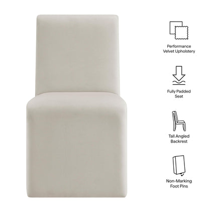 Modway Emory Upholstered Dining Side Chair in Alabaster - Single Armless Slipper Chair - Padded Performance Velvet Accent for Dining Room, Kitchen