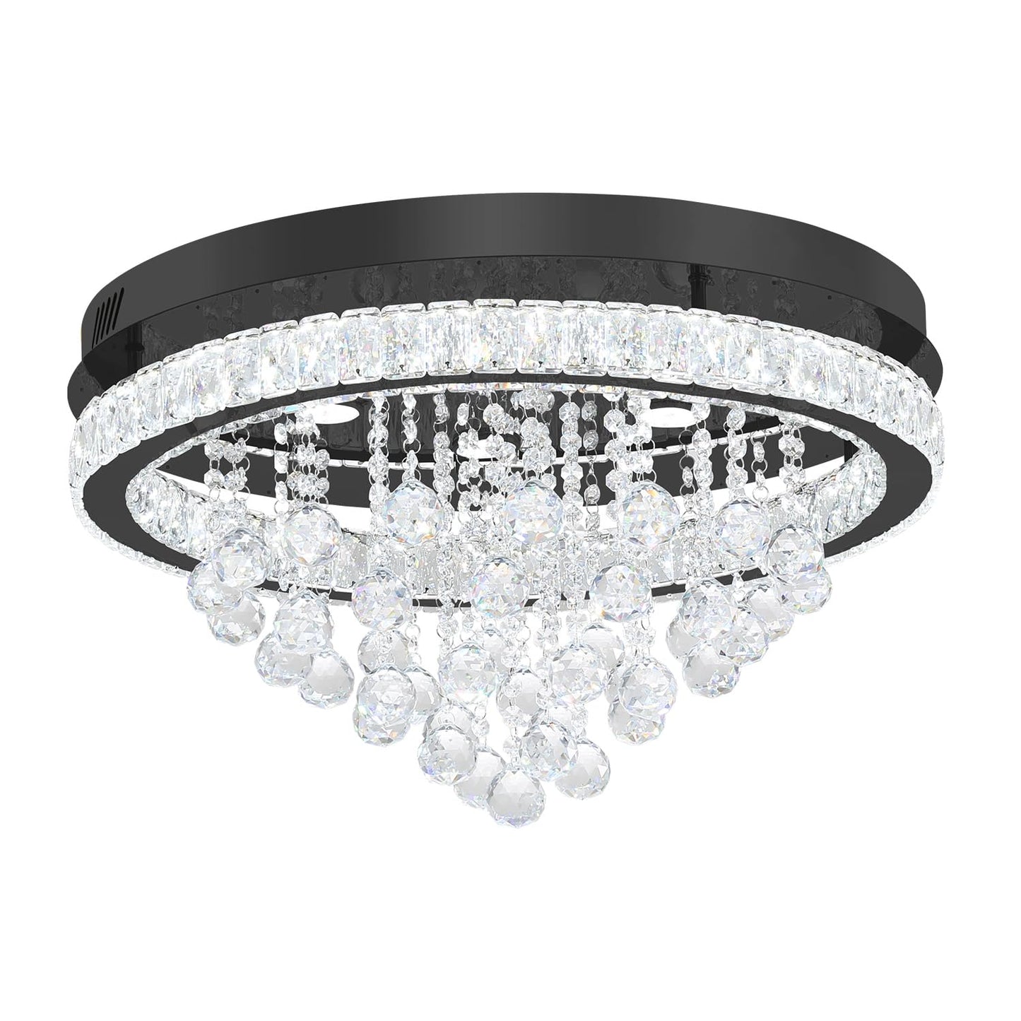 Shial Lighting Dia 24" Modern Crystal Chandeliers for Dining Room,Black Raindrop Chandelier Flush Mount Chandeliers for Living Room Bedrooms Dining Room Dimmable 2700k 4500k 6000k