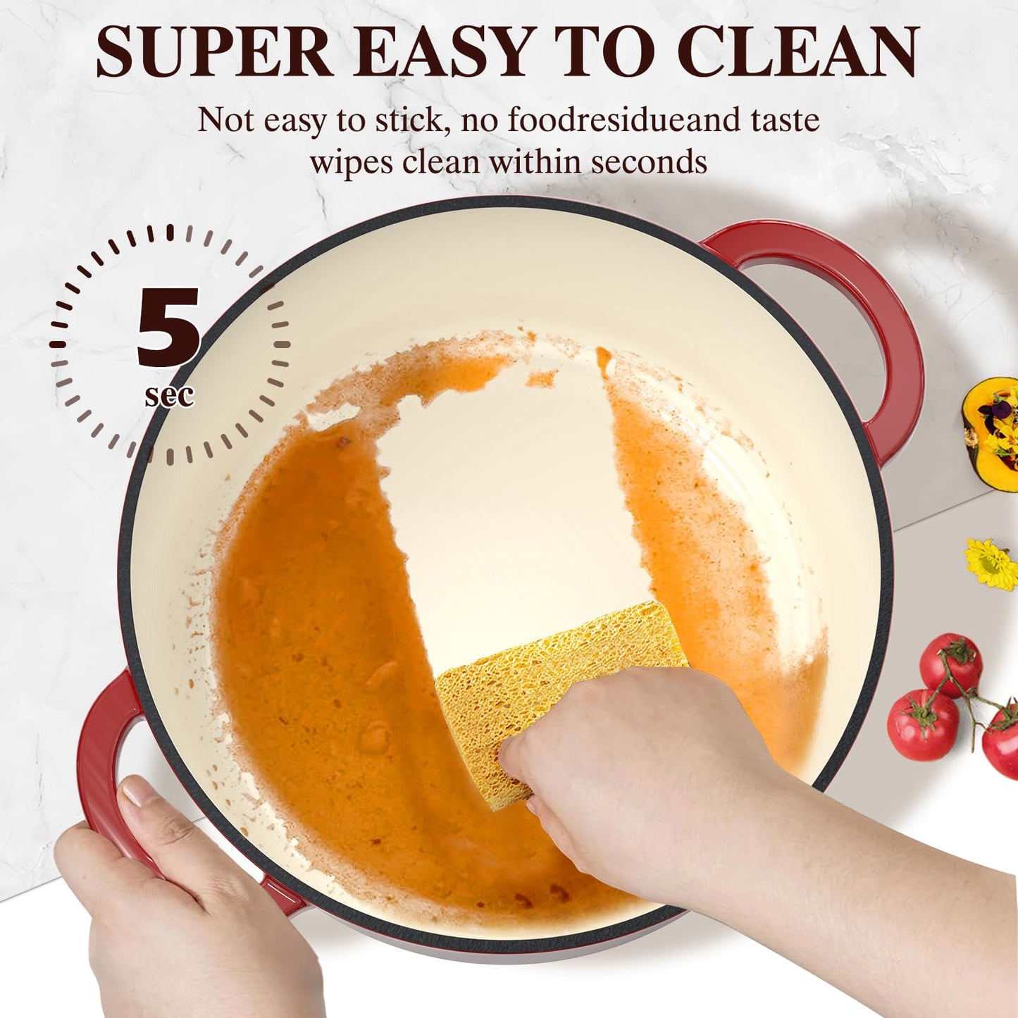 Enameled Cast Iron Dutch Oven - Umite Chef 5QT Pot with Lid & Cotton Potholders - Heavy-Duty Cookware for Bread Baking, Braising, Stews, Roasting(Red)