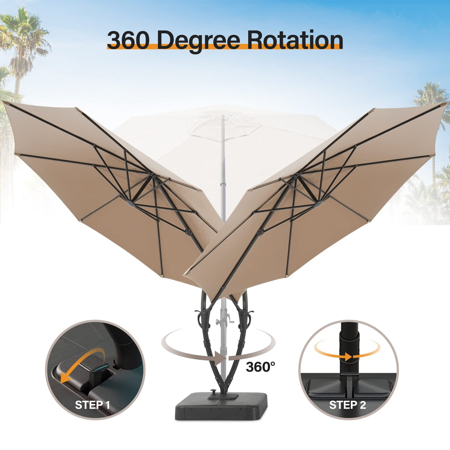 LAUSAINT HOME Sunbrella Outdoor Patio Umbrella with Base Included, 12 FT Deluxe Curvy Cantilever Umbrella Offset Hanging Umbrella with 360° Rotation for Market, Pool, Deck, Garden, Backyard