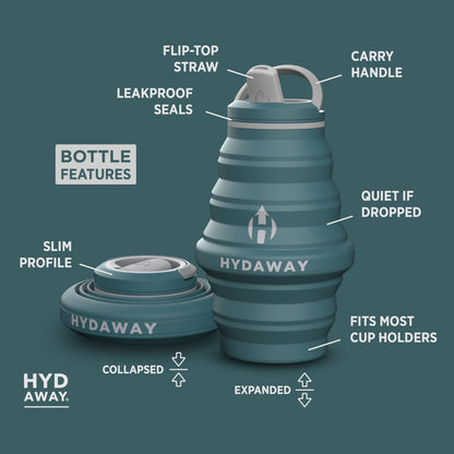 HYDAWAY 17oz Travel Collapsible Water Bottle - BPA-Free, Leakproof, Lightweight, Reusable - Perfect for Travel, Hiking, and Everyday Hydration