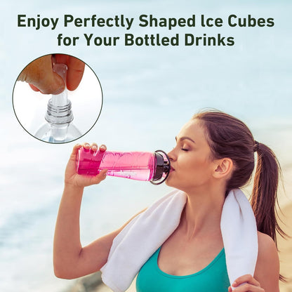 Water Bottle Silicone Ice Cube Tray by Lily's Home - 3-Piece Quick-Freeze Ice Trays with 10 Ice Cube Slots – Silicone Ice Cube Tray Set Makes 30 Ice Cubes, With Lids