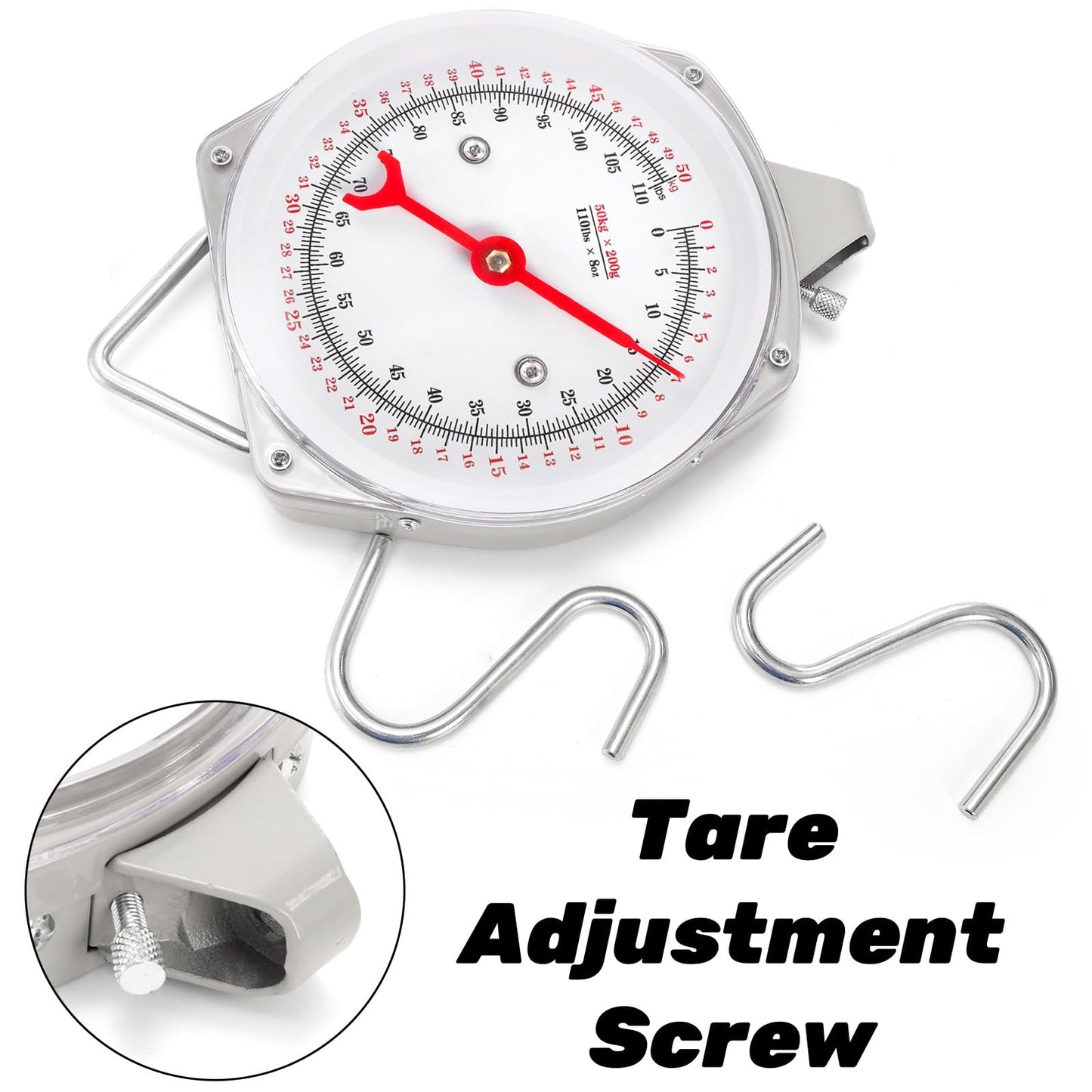 Acshio Precision Hanging Scale, 110 LB / 50KG Spring Dial Weight Scale Large Game Scale, Heavy Duty Mechanical Kitchen Weighing Food Scale for Market, Feeding, Kitchen