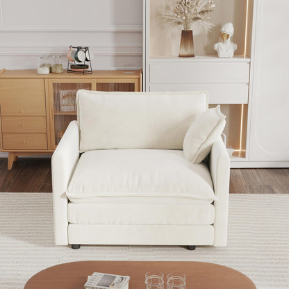 KEIKI 2-Piece Sofa Set with 2 Oversized Chenille Single Sofa, Upholstered Modern Style 2-Seater Lounge Accent Chair Set with 2 Pillow, High-Density Foam Cushions, for Apartment, Living Room, White