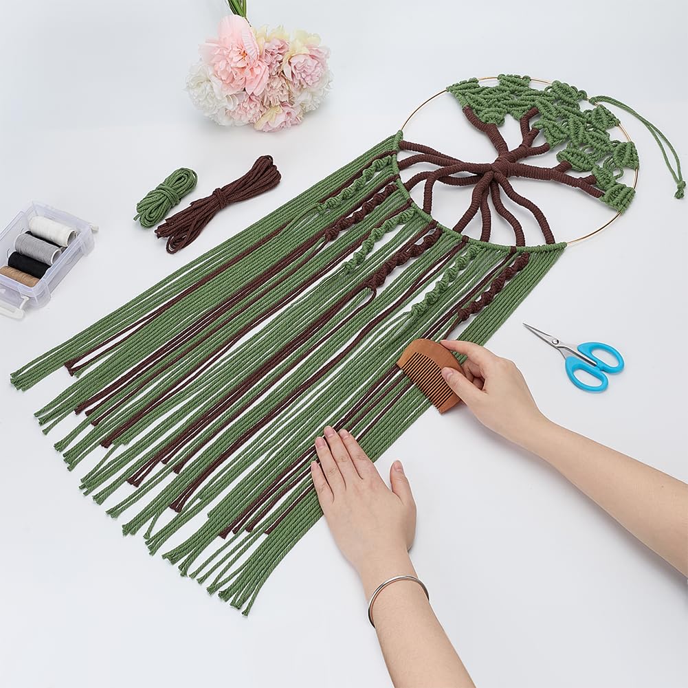 ACRNIGHEET DIY Macrame Kit for Adults Beginners Handmade Green Tree of Life DIY Boho Macrame Wall Hanging Ornaments with Macrame Supplies Macrame Wall Hanging Kit for Home Decor