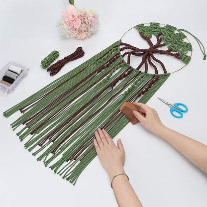 ACRNIGHEET DIY Macrame Kit for Adults Beginners Handmade Green Tree of Life DIY Boho Macrame Wall Hanging Ornaments with Macrame Supplies Macrame Wall Hanging Kit for Home Decor