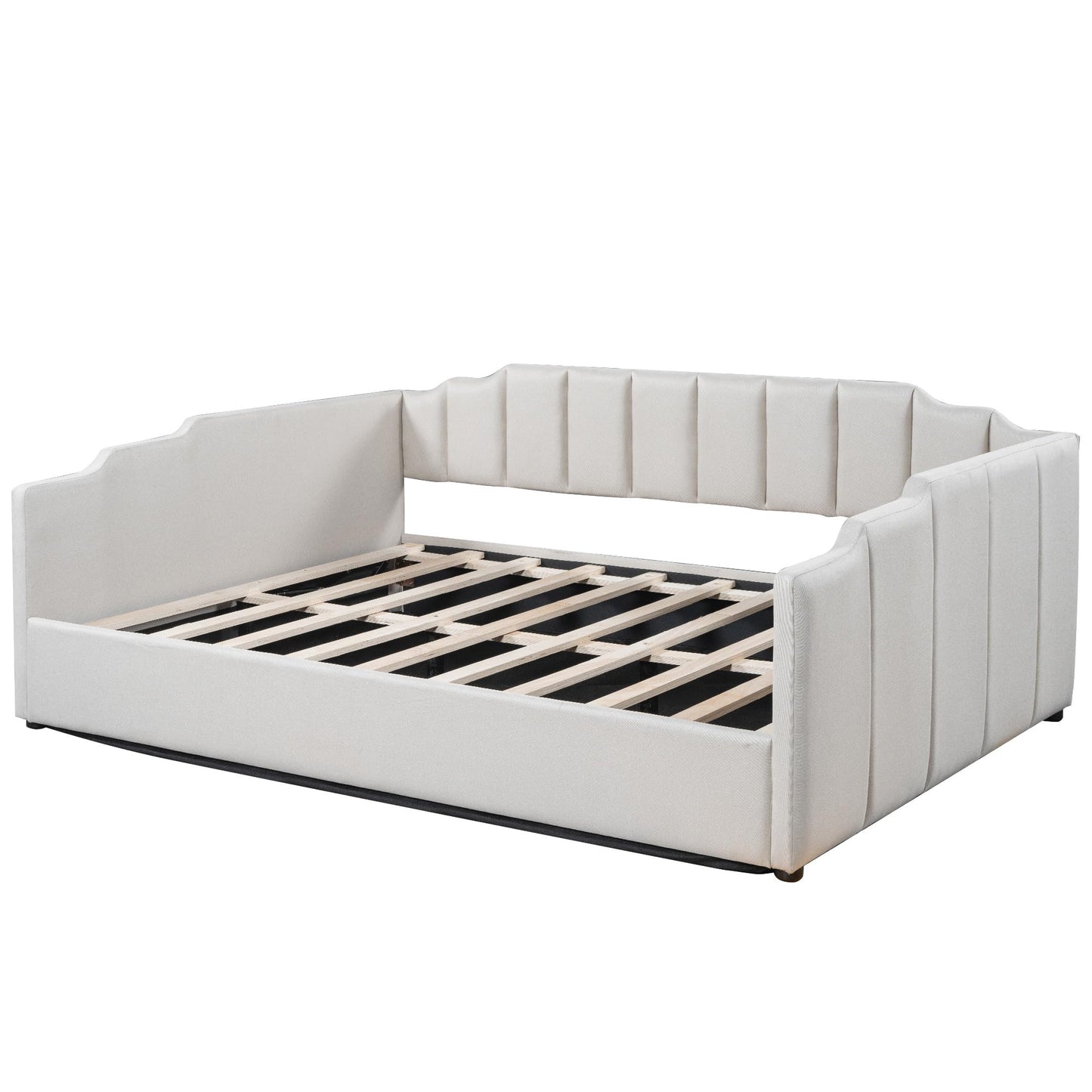 DNYN Full Size Upholstered Daybed for Bedroom,Guest Room,Lift Up Storage Bedframe w/Wood Slat Support,Space Saving Design, Beige