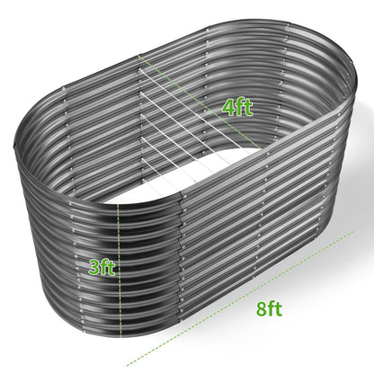 Land Guard 8x4x3ft Oval Galvanized Raised Garden Beds, Large-Capacity Metal Planter Box Outdoor, Durable Deep Raised Garden Bed 3ft Tall, Raised Beds for Gardening Vegetables, Modern Gray