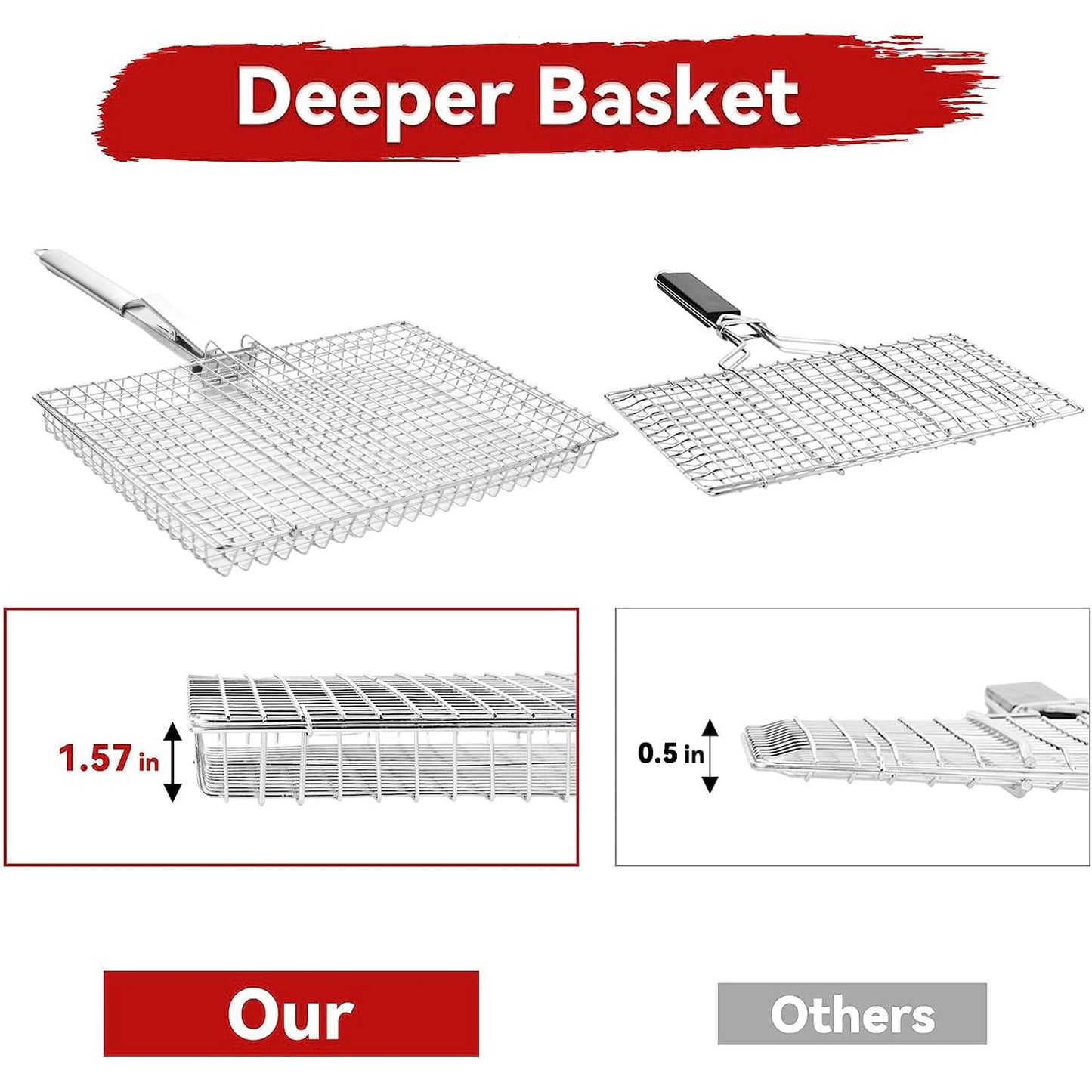 Grill Basket Extra Large,Grill Accessories for Outdoor Grill,Grilling Gifts for Men,Fish Grill Basket, Shrimp Vegetable, Veggie, Barbecue BBQ Rack, Camping Cooking, Unique Detachable Handle