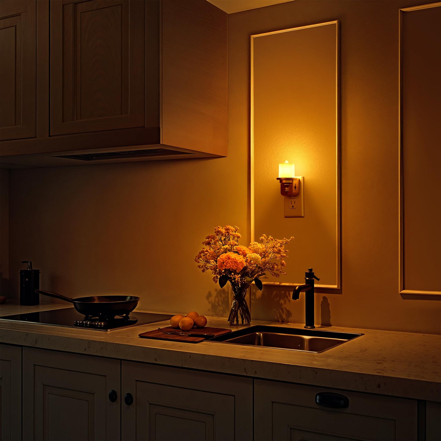 Briignite Flameless Candle Night Lights, Amber Plug-in 2 Pack, LED Candle with Light Sensor, 0-100LM Dimmable, Kids Hallway Bathroom Nightlight