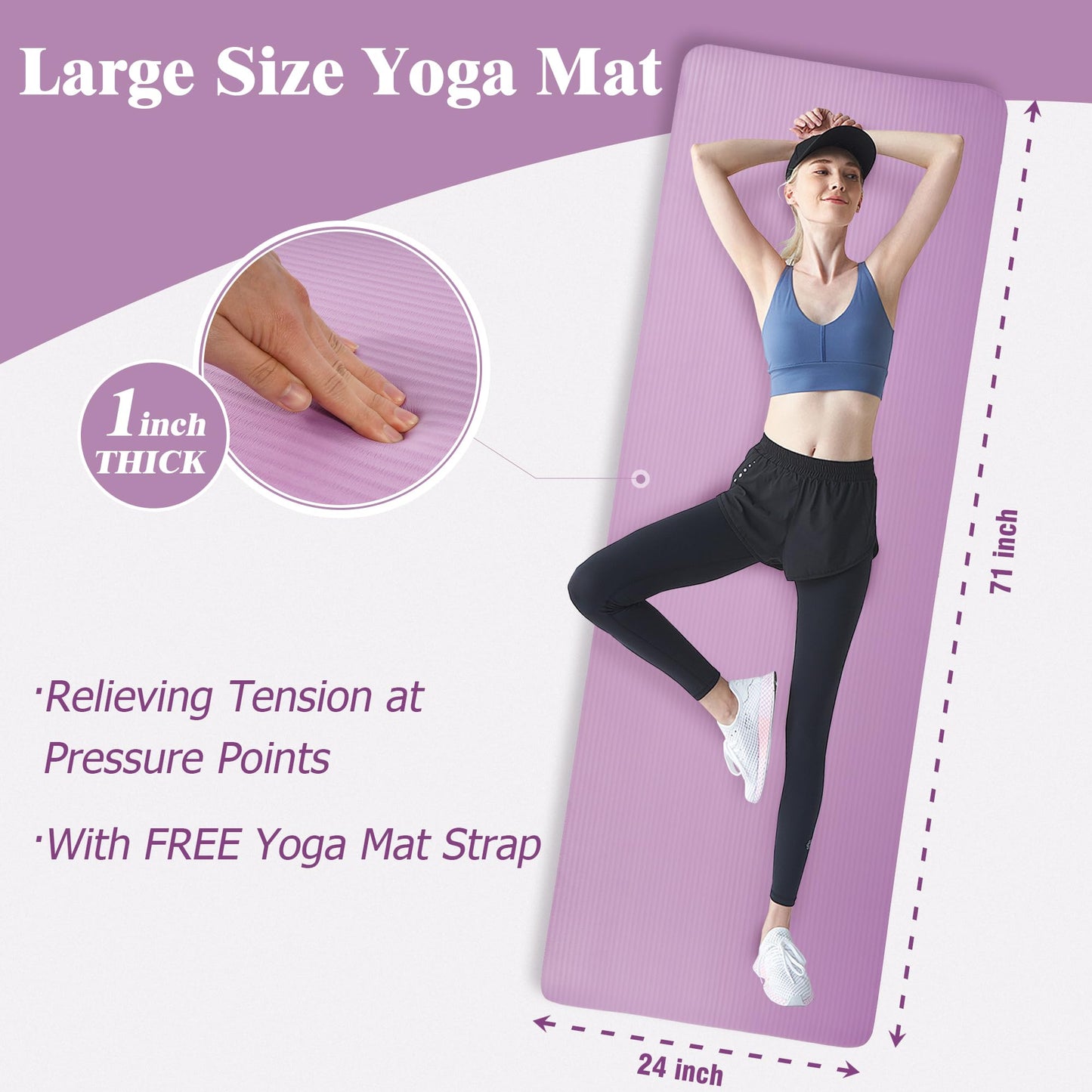 Fitvids Yoga Mat 1-Inch Extra Thick High-Density Exercise Mat with Non-Slip Surface & Carry Strap for Men & Women Tear-Resistant Pilates Workout Mat for Home Gym, Floor Fitness