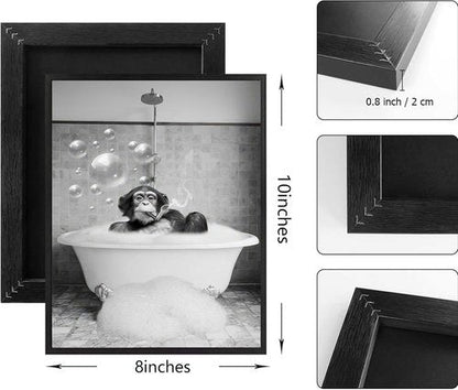 Chimpanzee Art by Framed | Fun Black and White Bathroom Canvas | Retro Animal Decor 8x10 Inches