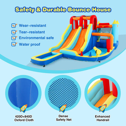 JOYLDIAS Inflatable Water Slide Park, Giant Bounce House with 450W Blower, Climbing Wall, Dual Basketball Hoops & Ring Toss Games - Outdoor Backyard Jumper for Kids Ages 3+
