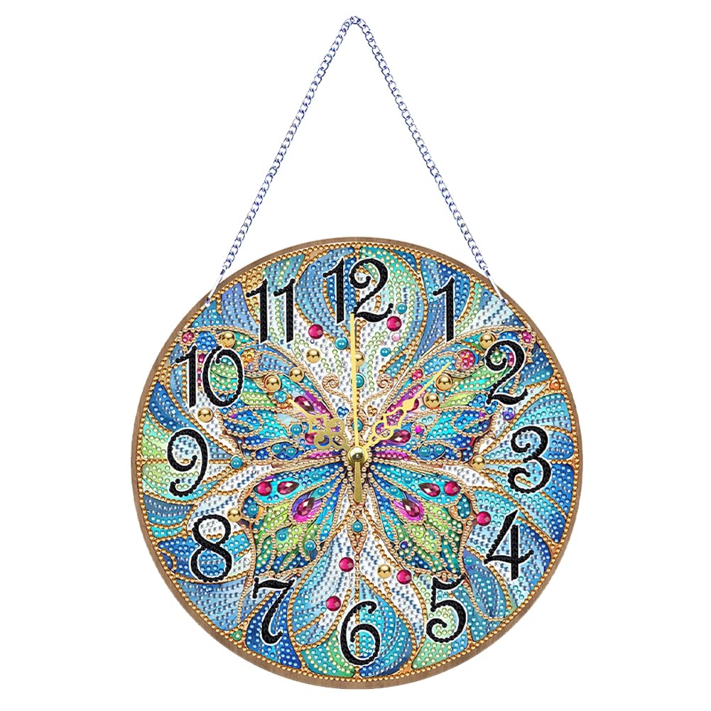 POETRYDRAW DIY 5D Wooden Diamond Painting Clock Kits for Adults Butterfly Art Wall Clock Crystal Rhinestone Diamond Painting by Number Mosaic Art Crafts Home Wall Decor