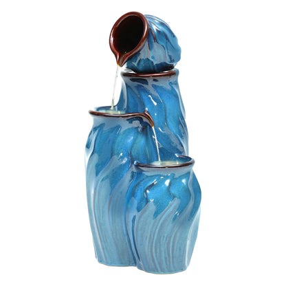Ultym 29" Outdoor Water Fountain, Ceramic Outdoor Fountain, Stacked 4-Tier Pots Waterfalls for Garden, Patio, Yard, or Porch Decor, Creating Relaxing Serene Oasis, Dynamic Wave-Texture, Turquoise