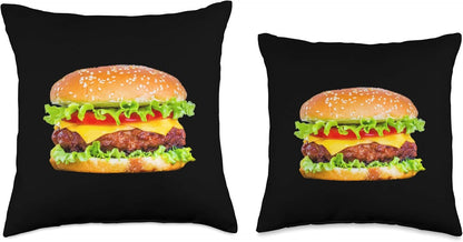 Hamburger Burger Food Day Gift Buns Cheeseburger Grill Black Throw Pillow, 18x18, Multicolor