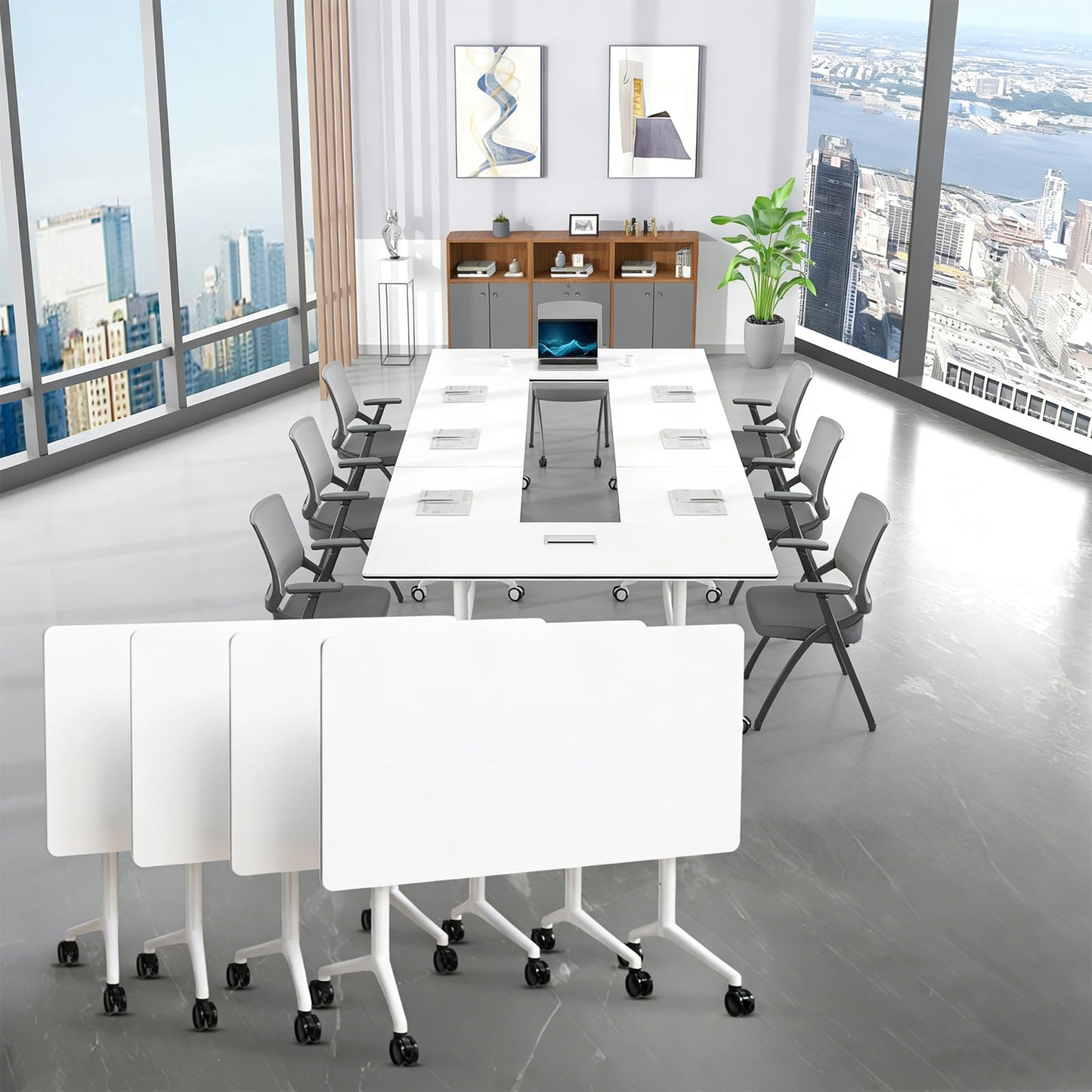 6 Pack Conference Room Tables,Mobile Folding Conference Table with Wheels,Modern Training Locking Rolling Meeting Conference Tables with Flip-Top for Office Classroom Business,6-12 Person,61IN