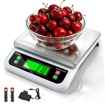 Large Digital Kitchen Scale 40kg/88lbs Commercial Food Scale with Tare and PCS Funtion for Parts and Coins LCD Display Stainless Steel Baking Scale for Cooking, Adapter Included (White, 40kg)