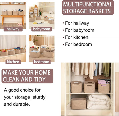 OIAHOMY Storage Baskets - 4 Pack Woven Cube Organizers with Handles | 16''L x 12''W x 8''H, Brown