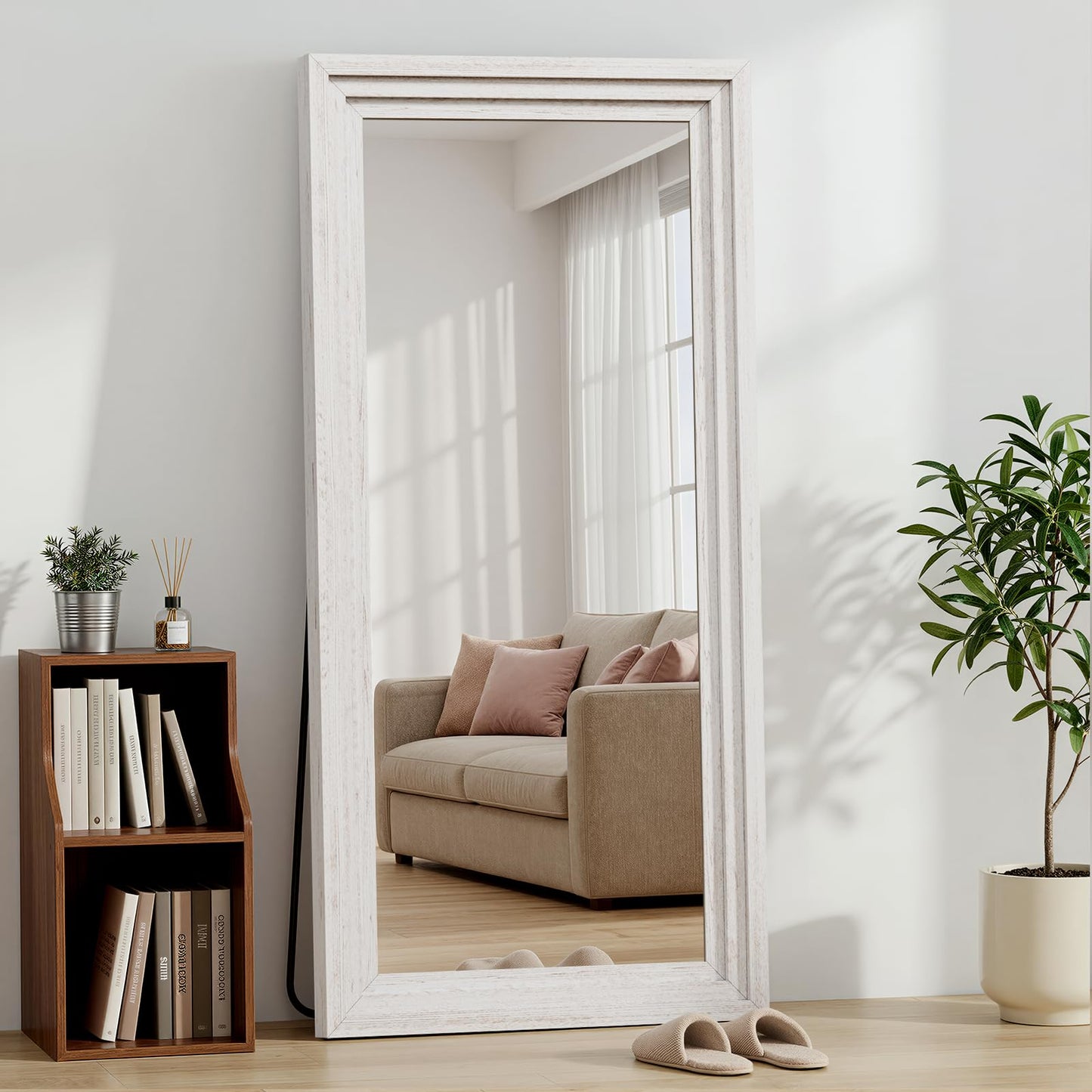 WISSMIELS Full Length Mirror 71"x30", Large Solid Wood Frame Floor Mirror, Leaning Floor Mirror, Stable Frame, Shatterproof Glass, Modern Classic Style for Bedroom, Living Room, Entryway