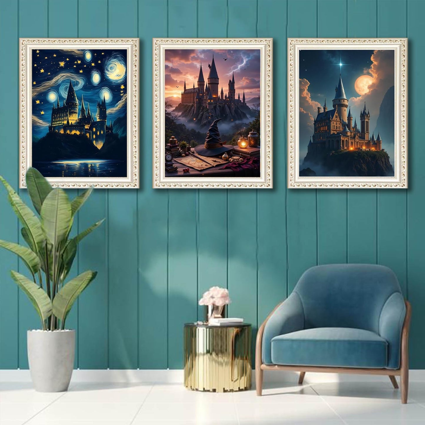 EIBEILI Diamond Art Kits for Adults - 3 Pack Magic Castle 5D Diamond Painting Kits for Beginner,DIY Magic Hat Gem Art Full Drill Diamond Dots Crystal Craft Kits for Home Wall Decor Gifts 12x16inch