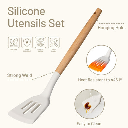 CAROTE 22pcs Silicone Cooking Utensils Set, 446°F Heat Resistant Kitchen Utensils Gadgets Set, Spatula, Turner, Whisk, Tongs