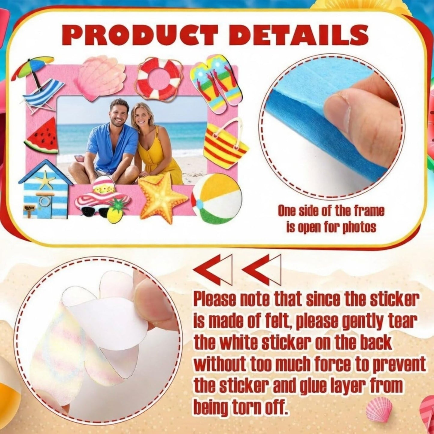 Marsui 232 Pcs Summer Picture Frame Craft Kit DIY Beach Summer Foam Picture Frames 5 x 7 Inch with 32 Felt Photo Frames 200 Foam Stickers for Tropical Party Holiday Game Activity Birthday Gifts