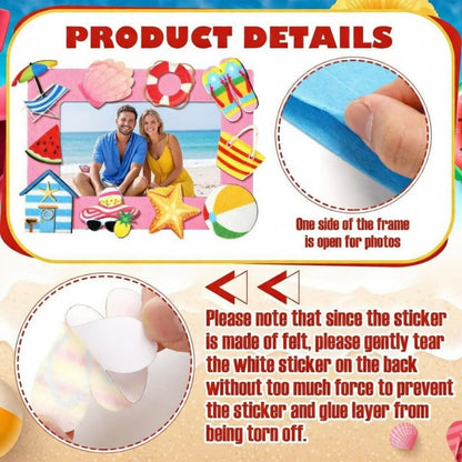 Marsui 232 Pcs Summer Picture Frame Craft Kit DIY Beach Summer Foam Picture Frames 5 x 7 Inch with 32 Felt Photo Frames 200 Foam Stickers for Tropical Party Holiday Game Activity Birthday Gifts