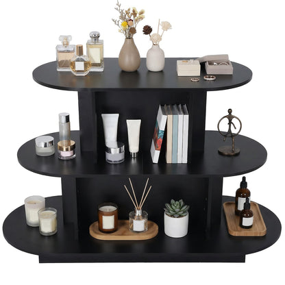 FASDRESS 3 Tier Wooden Oval Display Table Modern Standing Display Riser Shelf Retail Table for Stores Vendor Events 55in W x 23.6in D x 35in H (Black)