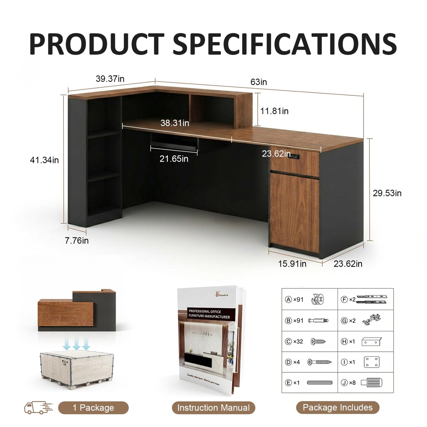 YTElantivo L-Shaped Reception Desk with Counter, 1-Inch Thick Board, Lockable Drawers & Keyboard Tray, Heavy-Duty Front Desk for Office, Salon, Hotel & Clinic