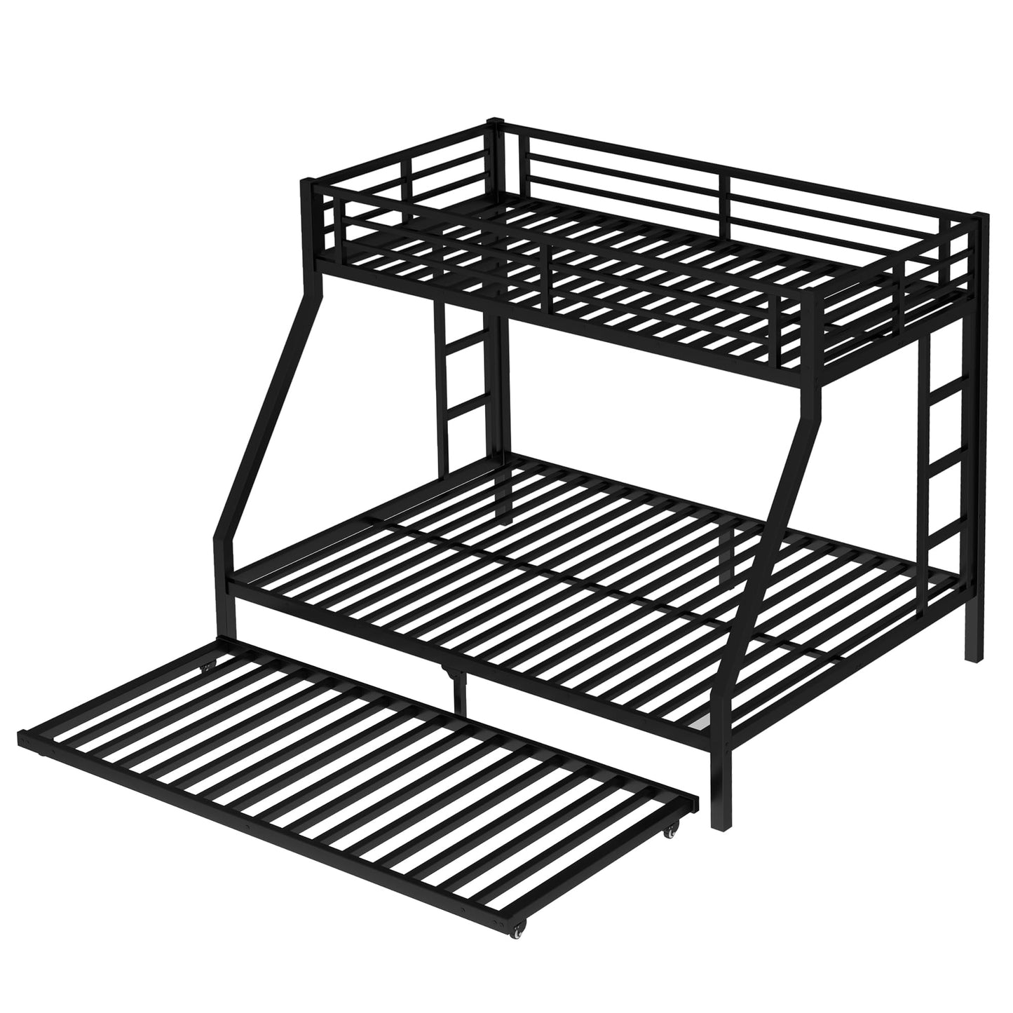 Bellemave Twin XL Over Queen Bunk Bed with Trundle, Heavy Duty Metal Frame with Full-Length Guardrails & Ladder, Bunk Beds with Trundle for Kids, Teens, Adults, Black