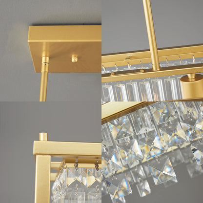 LMQNINE Modern Rectangle Chandelier for Dining Room, Gold Crystal Chandelier Linear Light Fixture, Farmhouse Chandeliers for Kitchen Island, Bar Table, L35.43'' x W11.81'' x H9.84''