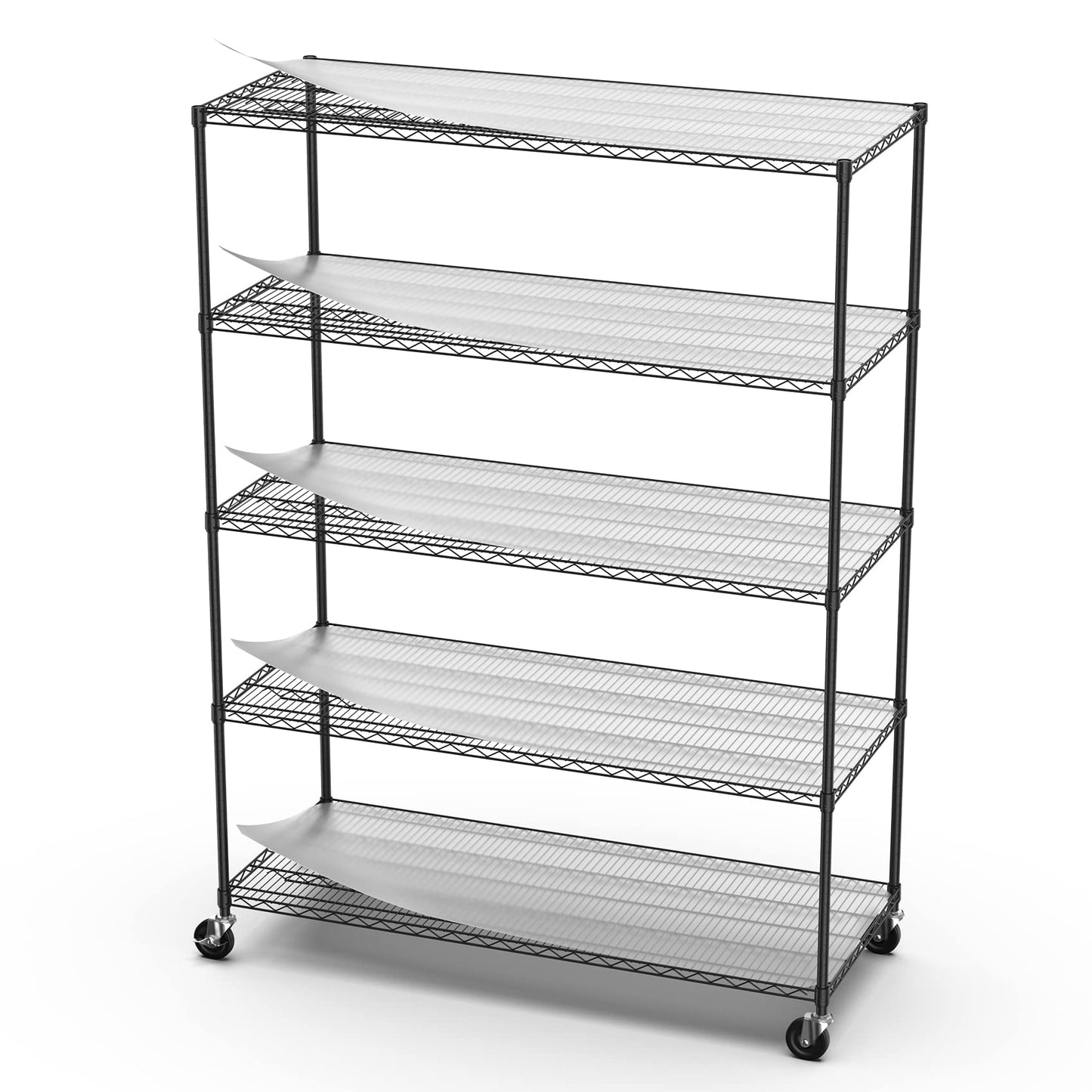 Metal Shelf Wire Shelving Unit, 5 Tier 7500lbs Capacity NSF Heavy Duty Adjustable Storage Rack with Wheels & Shelf Liners for Commercial Grade Utility Steel Storage Rack,82"H x 60"L x 24"D-Black