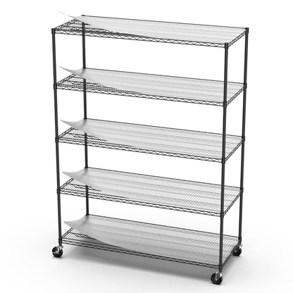 Metal Shelf Wire Shelving Unit, 5 Tier 7500lbs Capacity NSF Heavy Duty Adjustable Storage Rack with Wheels & Shelf Liners for Commercial Grade Utility Steel Storage Rack,82"H x 60"L x 24"D-Black