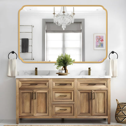 Ferytange 55X36 Inch Gold Metal Framed Bathroom Mirror for Wall, Large Rounded Rectangle Bathroom Vanity Mirror Farmhouse, Anti-Rust, Tempered Glass, Hangs Horizontally or Vertically
