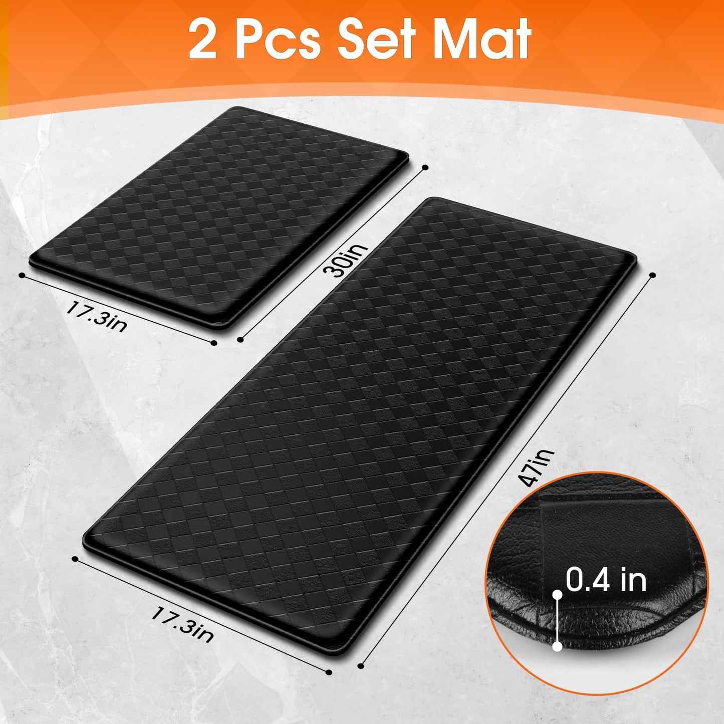TranquilRelax Kitchen Mats, 2PCS Kitchen Rugs, Cushioned Anti Fatigue Kitchen Mats for Floor, Non-Slip Standing Sink Mat, Waterproof Kitchen Rug Set for Kitchen Floor Office,17.3"×30"+17.3"×47" Black