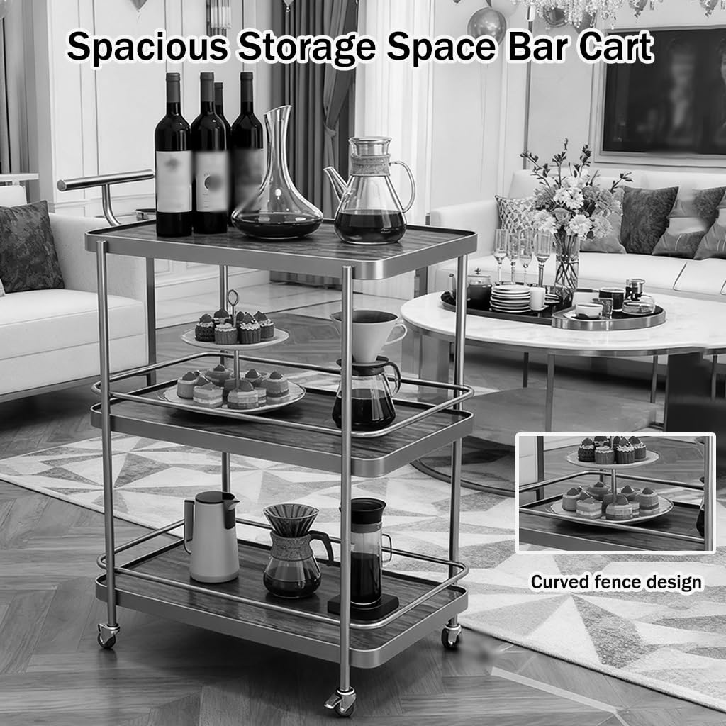 FGQuelleBM Modern 3-Tier Serving Cart, Hotel Liquor Cart with Brake Wheels & Handles, Perfect for Gourmet Food, Wine & Coffee Service(Gold White)