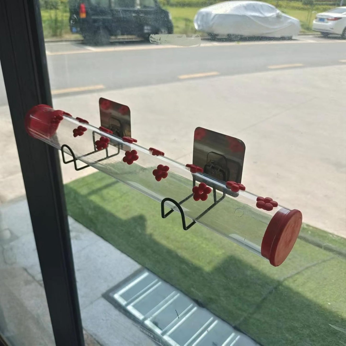 Window Hummingbird Feeder, Clear Acrylic Tube Feeder with 14 Flower Feeding Ports and Strong Suction Cup