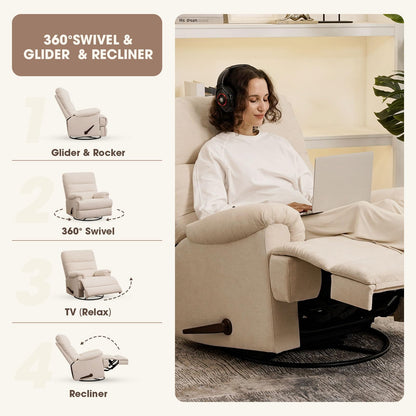 Divanus Large Glider Rocker Recliner,Beige Swivel Rocking Recliner Chair,Reclining Sofa Rocking Chair Nursery,23 Inches Deep Seat & 27 inches High Back,for Living Room, Bed Room‎ (Beige)