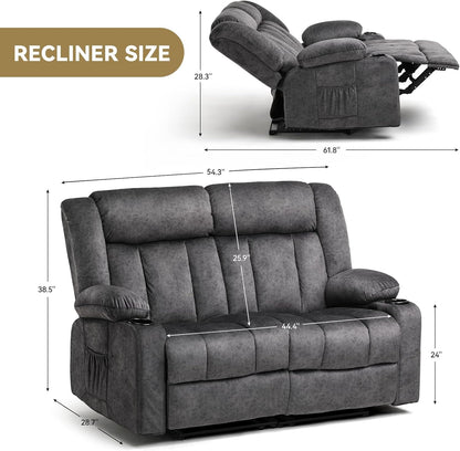 COMHOMA Living Room Furniture Sets Manual Loveseat Recliner,2 Seat Fabric RV Reclining Sofa,Daul Recliner Ergonomic Backrest with Cup Holders & Side Pockets,Dark Gray (Loveseat*3)