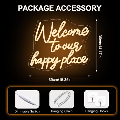 NOSUN This is Our Happy Place Neon Sign Happy Place Neon Signs for Wall Decor Dimmable Warm White LED Signs for Bedroom Classroom Man Cave Home Bar Birthday Party Game Zone Decor Neon Classroom Sign
