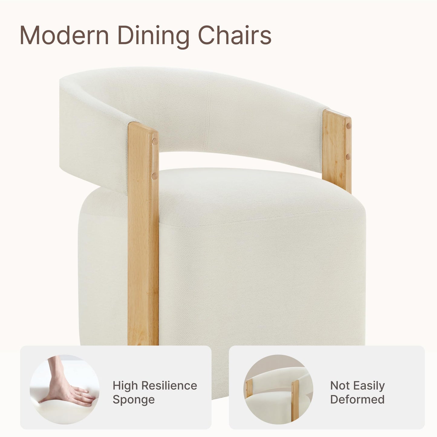 KISLOT Upholstered Dining Chairs Set of 2, Barrel Modern Dining Room Chairs with Casters, Kitchen Side Wooden Armchair with Fabric Cushion Seat for Bedroom, Livingroom, Reading Room, Beige, 2 Boxs