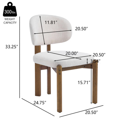 Merax Mid-Century Dining Chairs Set of 2, Beige Upholstered Kitchen Chairs with Walnut Finished Wood Frame, Modern Comfortable Side Chairs for Dining Room