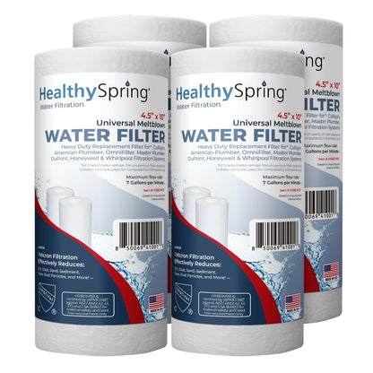 American Made, Sediment Water Filter, 10" x 4.5", Replacement for Pentair Pentek DGD-5005, GE® GXWH40L, GXWH35F, Culligan® RFC-BBSA, 3M® Aqua-Pure® AP810, 5 Micron, Pack of 4