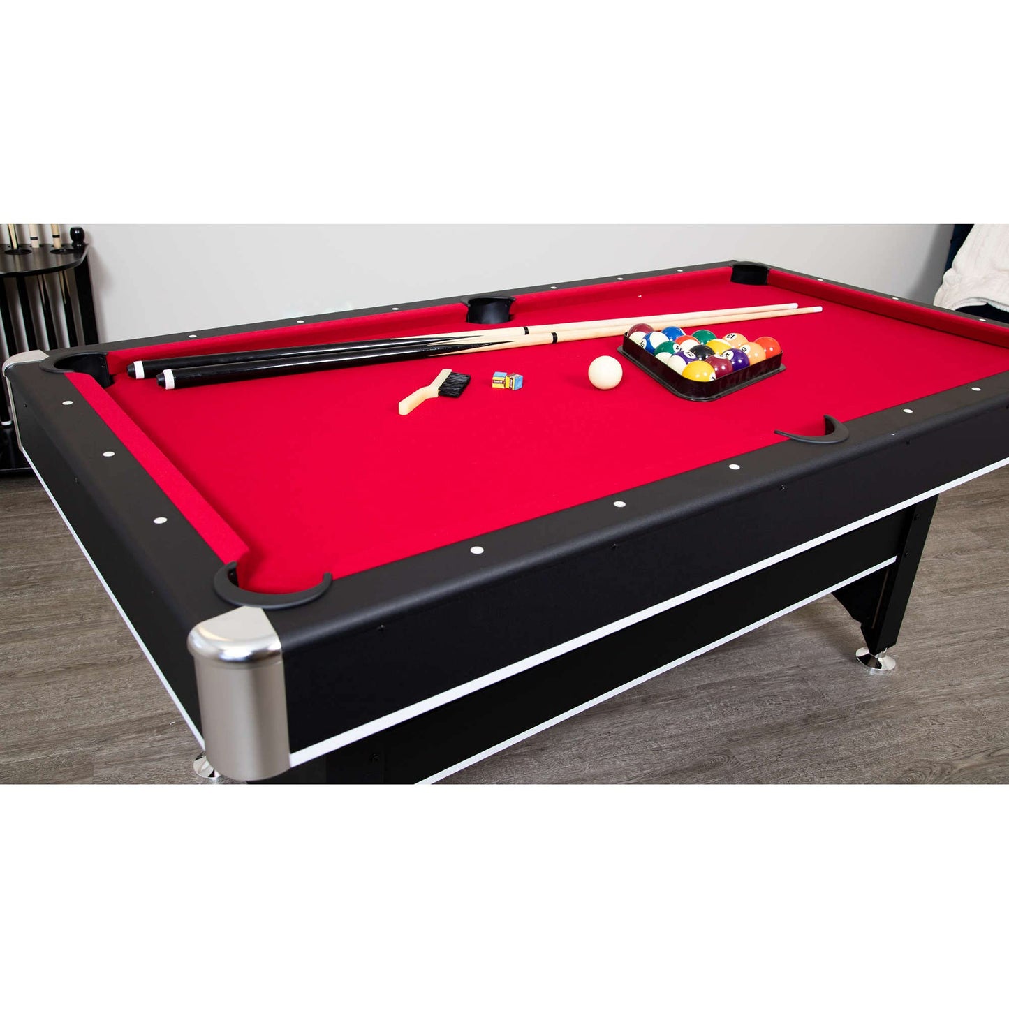 Hathaway Spartan 2-in-1 6ft Pool Table with Ping Pong Top for Game Room – With Red Felt, Engineered Wood Frame, Drop Pockets, Cues, Balls, Triangle, Chalk, Net, Paddles, Balls – Black Finish