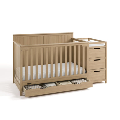 Graco Hadley 5-in-1 Convertible Crib & Changer – GREENGUARD Gold Certified, Fits Standard Crib Mattress, Converts to Toddler Bed and Full Bed, 4 Adjustable Mattress Heights (Driftwood)