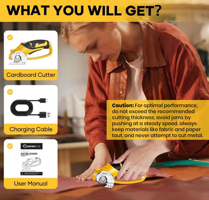 SakerPlus Cordless Electric Scissors, 4V Cardboard Cutter, Box Cutter Fabric Scissor with Safety Lock & LED Light, Rechargeable Power Rotary Cutters for Box Carpet Fabric Plastic Leather