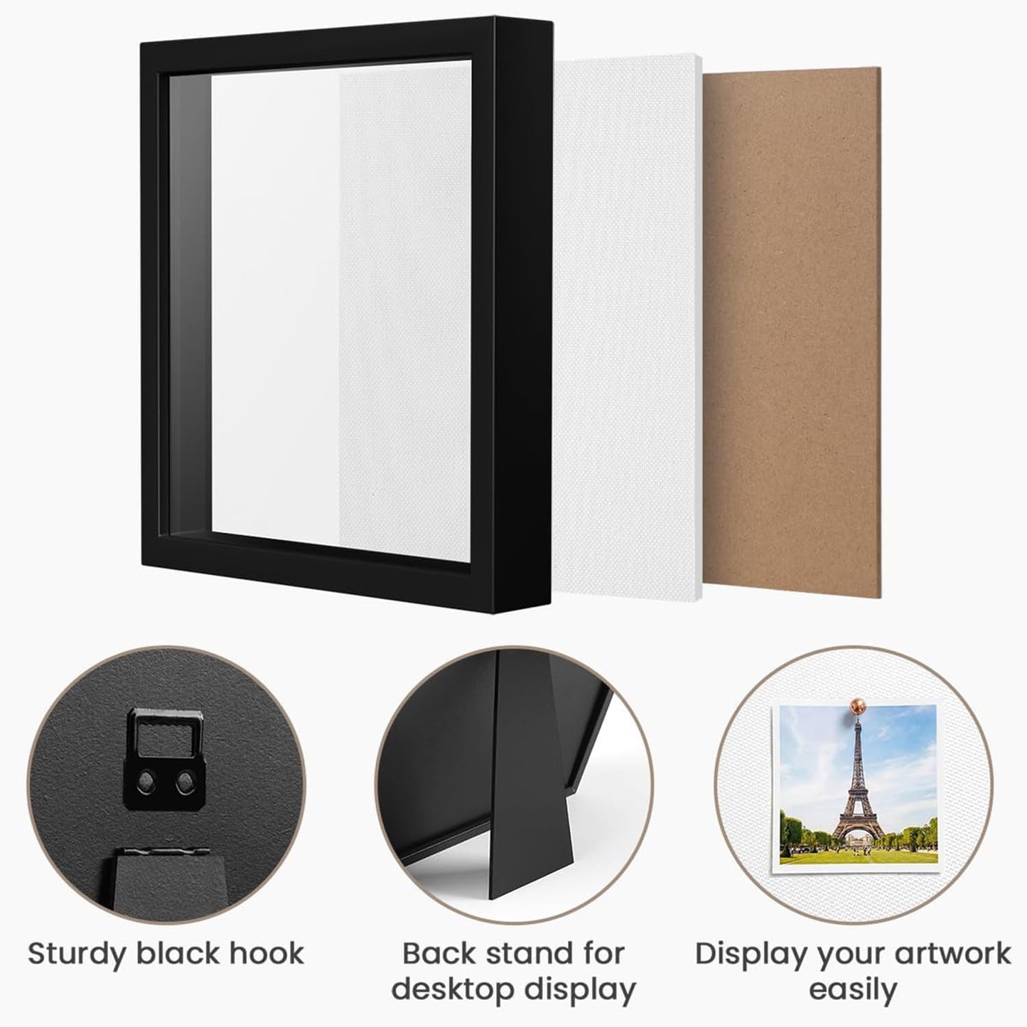 Black A4 Shadow Box Frame, 1.2 Inch Deep MDF Wood Shadow Box with Acrylic (Not Glass), Wall Mount & Tabletop Display Case for Dried Flowers, Medals, Memorial Keepsakes, Crafts